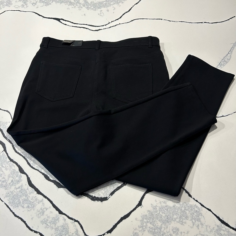 Chicos, the so slimming, slim leg jeans and black.  Chico’s Size 2 short